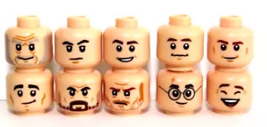 Lego 10 Assorted Flesh Head Heads For Boy Man Minifigure Beard Old Man Laughing - Picture 1 of 2