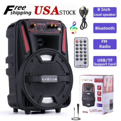 8" 1000W Portable Stereo Bluetooth Speaker LED FM Radio DJ Party with Remote+Mic - Image 1 of 4
