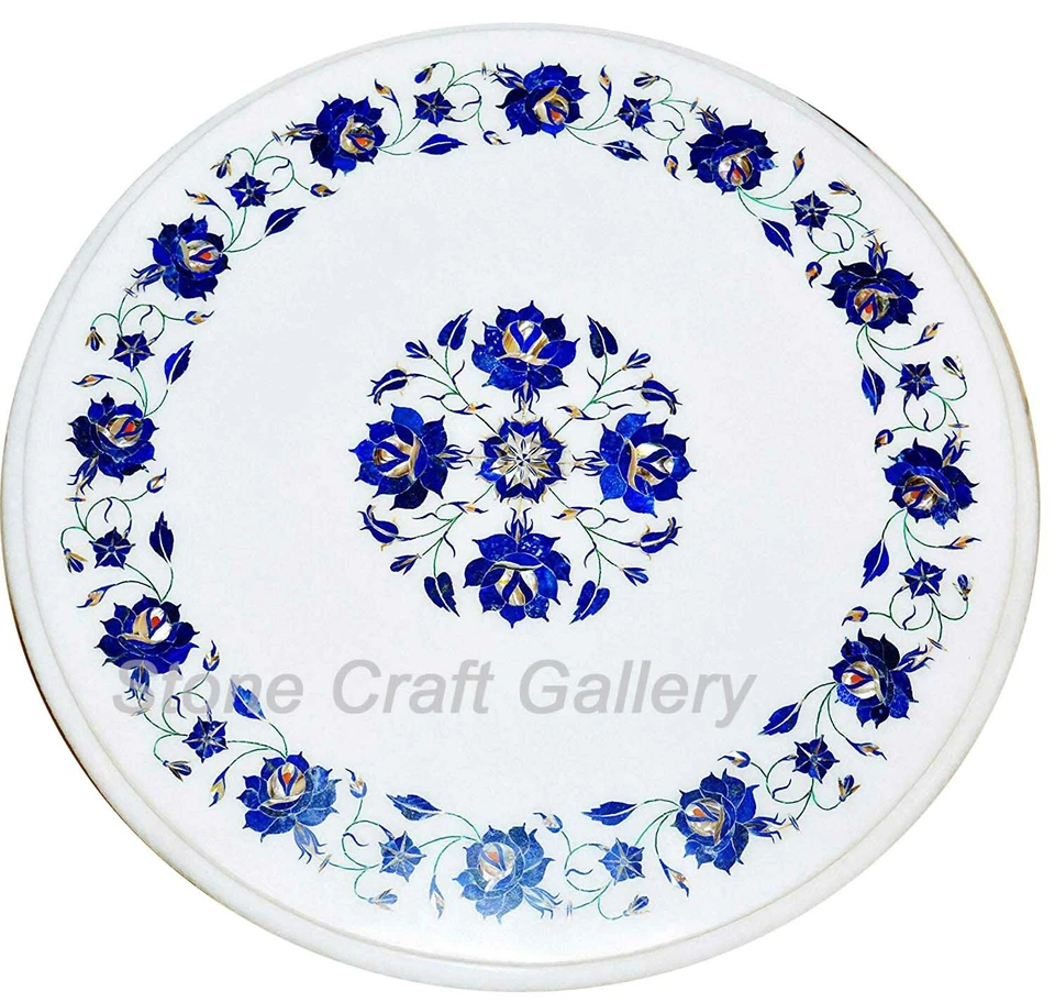 Mesa Lateral De Mármol De 18" Con Piedras Semipreciosas Artesanía Pietradura - Imagen 1 de 1