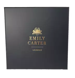 Emily Carter London Black Empty Gift Box 6.5x6.5 Gold Lettering Velvet Insert - Picture 1 of 13