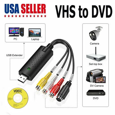  USB 2.0 Audio Video VHS VCR TV to DVD Converter Capture Card Device Adapter US - Image 1 of 4