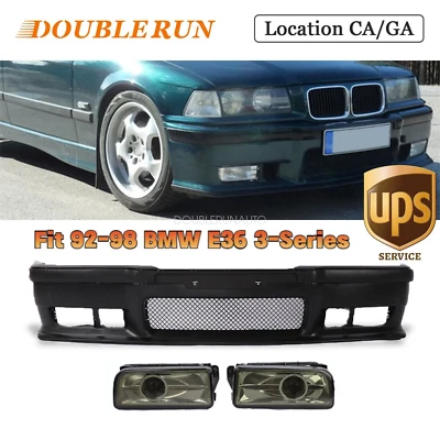 Fit 92-98 BMW E36 3Series M3 Style Replacement Front Bumper Body Kit+fog light — 第 1/4 张图片
