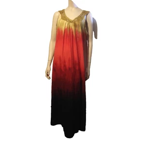 XL NWT Jones New York Maxi Dress Cotton Tie-Dye Red Tan Maroon NEW Boho Resort - Picture 1 of 19