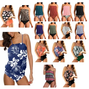 Two Piece Bandeau Tankini Swimsuits for Women Loose Blouson Swim Top - Picture 1 of 116