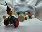 Vintage Fisher-Price Gabby Goofies Wooden Duck Mom & Babies Pull Toy 1956 #777