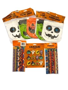 Halloween drawstring candy bags, pencils, and erasers - Picture 1 of 3