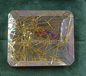 154 Ct Cushion Yellow Rutilated Quartz Certified Transparent Loose Gemstone 5JSI - Picture 1 of 8