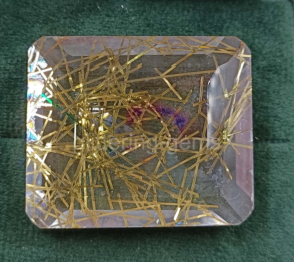 154 Ct Cushion Yellow Rutilated Quartz Certified Transparent Loose Gemstone 5JSI - Image 1 of 4