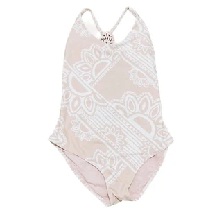 NWT Aerie Swimsuit Womens Small One Piece Pink White Crochet Racerback - Picture 1 of 7