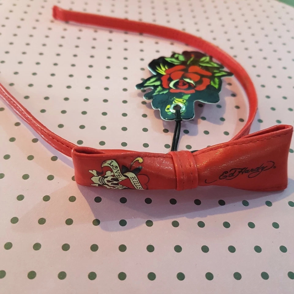 ED HARDY CERCHIETTO CAPELLI ACCESSORIES style red LOVE KILLS  fiocco GOTHIC  - Immagine 1 di 1
