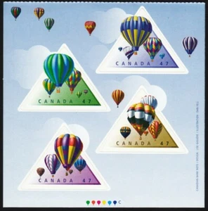 HOT AIR BALLOONS = FRONT BK page of 4 TRIANGLE SHAPE st Canada 2001 #1921a-d MNH - Picture 1 of 2