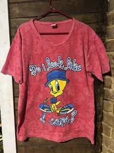 1997 Tweety Bird Looney Tunes T Shirt Do I Look Like I Care? Womens XL 14W/16W - Picture 1 of 8