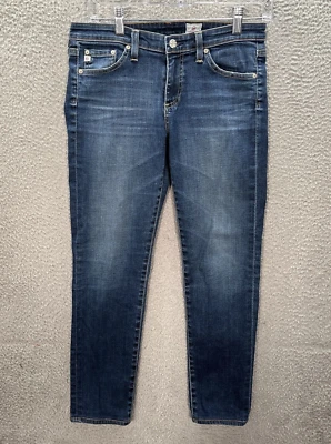 Jeans feminino Adriano Goldschmied 28R azul cintura baixa magro desgastado preppy - Imagem 1 de 4