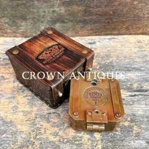 Leather Box and Vintage Brass Kelvin& Hughes Compass Marine Military Compass Gif - Picture 1 of 4