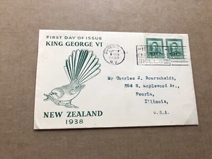 New Zealand 1938 FDC +KGVI SG#603 + Bird Green-Color Cachet +Uncommon - Picture 1 of 2