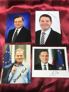 4 Pre-Print Autogramme POLITIK EUROPA-offizielle Karten/Fotos-Tusk/Duda/Donohoe+ - Picture 1 of 1
