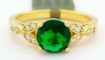 LAB 1.70 Cts EMERALD & WHITE SAPPHIRE RING 14K YELLOW GOLD PLATED - New With Tag - Image 1 of 4