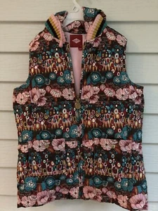 Oilily Girl's Puffer All Over Printed Vest Jacket Sz 152 US 12 Pink Blue Brown - Picture 1 of 9