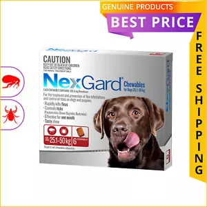 NEXGARD for Dogs 6 Doses RED Pack 25 to 50 Kg Flea and Tick Prevention - Picture 1 of 2
