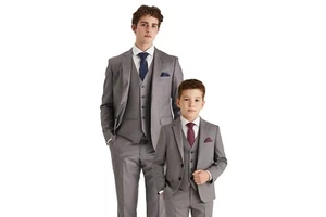 Men’s Grey Tailored Fit Formal Suit 3-Piece Set for Weddings Business & Parties - Picture 1 of 13