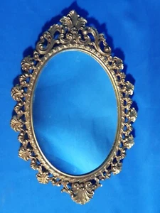 Absolutely Dear Little Cast Iron Gilt Rococo Vanity Mirror, All Swirls & Swags - Picture 1 of 6