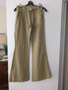 Billabong 100% Cotton Bell Bottom Pants Size L Lounge Green White Striped Beach - Picture 1 of 12