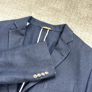 Brooks Brothers Blazer Mens 46R Blue 1818 Madison Baird McNutt Irish Linen 2 Btn - Picture 1 of 13