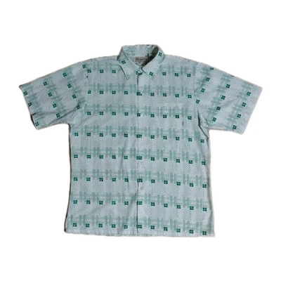 Dragonfly Clothing Co Mens XL Green White Geometric Short Sleeve Button Up Shirt - Image 1 of 4