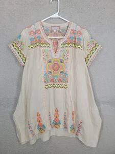 Bellissima tunica Johnny Was Tamia S ricamata usata in ottime condizioni beige vestibilità rilassata - Foto 1 di 11