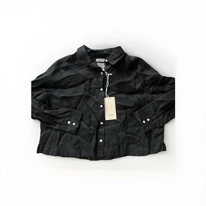 Joie Long Sleeved Linen Cropped Black Button-Up Shirt Vacation Resort Medium - Picture 1 of 6
