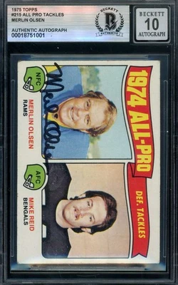 Merlin Olsen Gem Mint 10 Beckett BAS Signed 1975 Topps 1974 All Pro Autograph - Image 1 of 2