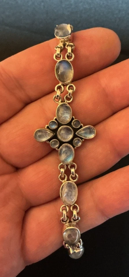 Nicky Butler Moonstone 925 NB Índia pulseira de prata esterlina cruz 7,5" 20,4g - Imagem 1 de 4
