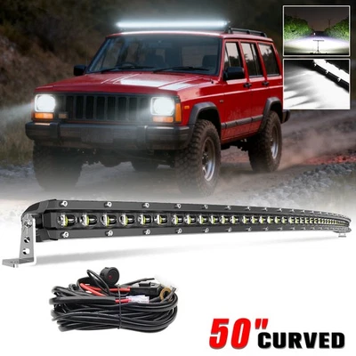 Barra de luz LED curva combo + fio para 1984-2001 Jeep Cherokee XJ teto superior 50"" - Imagem 1 de 4