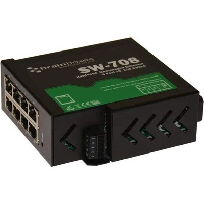Brainboxes SW-708 Hardened 8port Ethernet Switch Netw Temperature Range Of -40f - Image 1 of 4