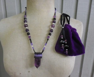 Amethyst Stone Point Beaded Necklace Onyx Amethyst Gemstone Beads Reiki Healing - Picture 1 of 11