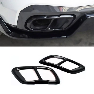 Dual Exit M Sport Tailpipe Exhaust Tips Black For BMW X5 X6 X7 M50 M60 2019-2023 - Image 1 of 4
