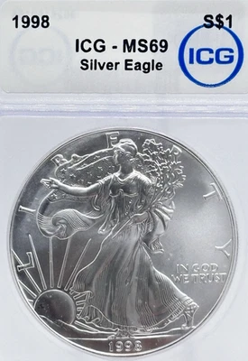 1998 $1 Silver Eagle ICG MS 69 9026150156 #14178 - Image 1 of 4
