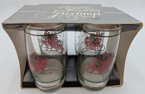 4 Vintage Weihnachten Santa Schlitten mit Geschenken Becher Glas 1985 JCPENNEY NOS - Bild 1 von 8