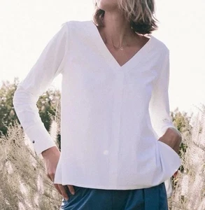 Aday Something Tailored Shirt M weiß Stretch V-Ausschnitt Langarm UPF atmungsaktiv - Bild 1 von 12