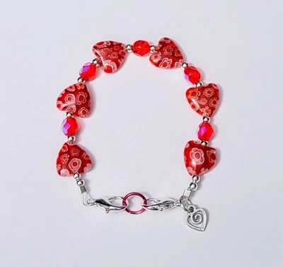 Pulsera de repuesto de identificación de alerta médica cuentas corazón rojo murano Millefiori 6,5" Foto 1 de 3