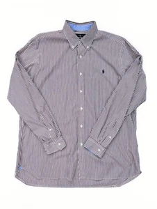 Camisa Polo Ralph Lauren Granate Blanco Pin Rayas Abotonada L/S Para Hombre Talla XL - Imagen 1 de 6