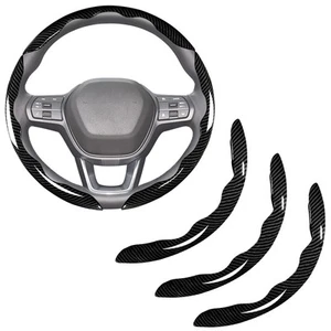 Carbon Fiber Steering Wheel Covers 3 Piece Clip on Steering Wheel Cover (Black) - Picture 1 of 5