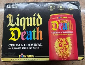 New Fruity Pebbles Liquid Death Cereal Criminal Sparkling Water 12 Oz Cans RARE - Picture 1 of 3