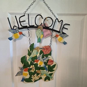 VOGEL Willkommen buntes Schmiedeeisenware Tür Wandschild Metall Indien - Bild 1 von 3