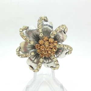Großer Blumen Damen Kristallring Blütenblatt Mode Ring Größenverstellbar 800088 - Bild 1 von 5
