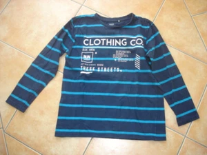 YIGGA   Langarm-Shir dunkelblau  gestreift            Gr. 134/140   mit Aufdruck - Bild 1 von 4