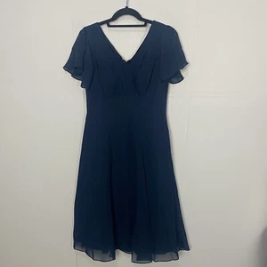 JJ's House Women’s NWT Dark Navy A-line V Neck Chiffon Bridesmaid Dress Size 8 - Picture 1 of 12