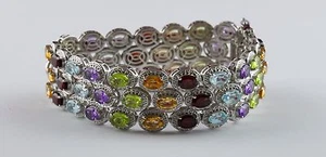 Armreif Armband echte mehrere Steine facettiert dreireihig 50 g 60 kt 7,5 Zoll S/S - Bild 1 von 3