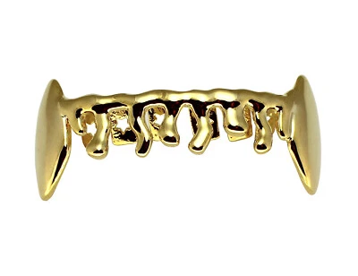 Fang Drip Grillz Bottom Teeth Vampire Hip Hop Dripping 14k Gold Plated Grills - Image 1 of 2