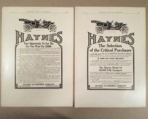 Kokomo IN: Lot of Two 1910 HAYNES AUTOMOBILE MODEL 19 Original Magazine Ads - Bild 1 von 1